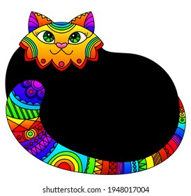 Illustration with a blackboard, school board in the form of an abstract cat with stained glass elements, the animal is isolated on a white background