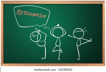 Illustration of a blackboard with a sketch of the gymnasts on a white background