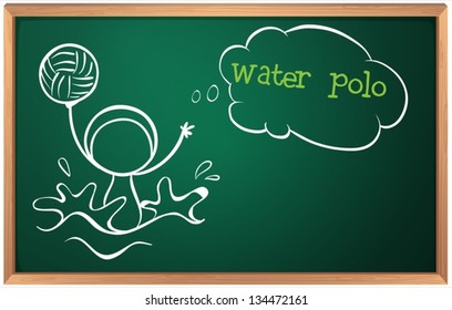 Illustration of a blackboard with a sketch of a person playing water polo on a white background