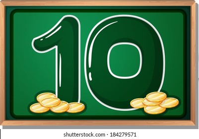 Illustration of a blackboard with ten coins