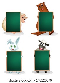 Illustration of the blackboards in front of the animals on a white background