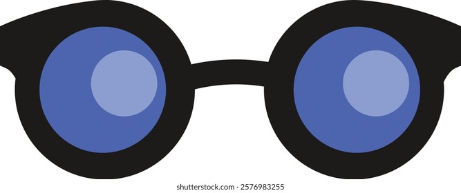 Illustration of black-framed circular glasses with bold blue lenses, perfect for quirky, humorous, or festive themes.