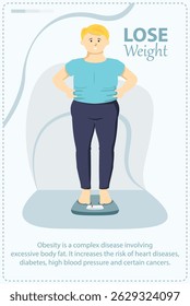 illustration of a black-haired man who wants to lose weight of obesity EPS Vector