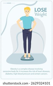 illustration of a black-haired man who wants to lose weight of obesity EPS Vector