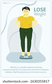 illustration of a black-haired man who wants to lose weight of obesity EPS Vector