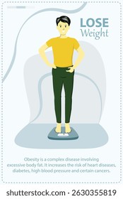 illustration of a black-haired man who wants to lose weight of obesity EPS Vector