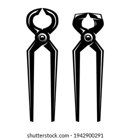 Illustration of blacksmith pliers. Design element for logo, label, sign, emblem, poster. Vector illustration