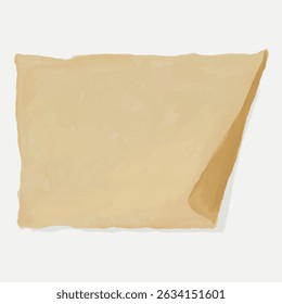 Illustration of a blank, aged parchment paper with a curled corner. The parchment has a vintage, textured look, ideal for old document or antique paper designs. Background with copy space, vector.