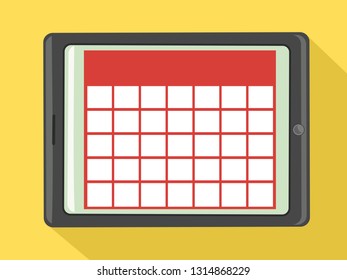 Ilustración de una plantilla de calendario en blanco dentro de un equipo Tablet PC. Calendario digital