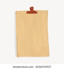 Illustration of a blank clipboard with a brown clip on a plain background. The clipboard is empty, with a simple, minimalist design. Ideal for office or school themes. Hand drawn illustration vector.