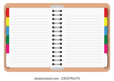 Illustration of a blank coil notebook with bookmark for template or background