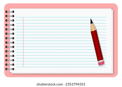 Illustration of a blank coil notebook and a pencil for template or background