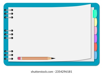 Illustration of a blank coil notebook and a pencil for template or background