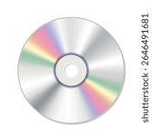 Illustration of a blank compact disc on a white background showing its reflective surface and ready for burning multimedia content