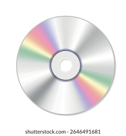 Ilustração de um disco compacto em branco sobre um fundo branco mostrando sua superfície reflexiva e pronto para gravar conteúdo multimídia