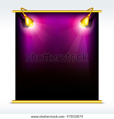 illustration of blank display board with stand and focus light
