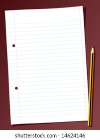 Illustration of a blank ligned sheet of paper and a pencil