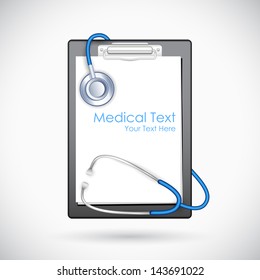 illustration of blank paper in clipboard with stethoscope