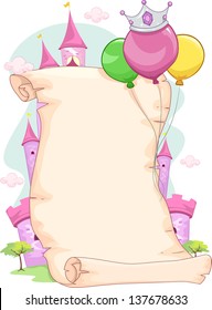 Illustration of a Blank Pink Princess Party Scroll