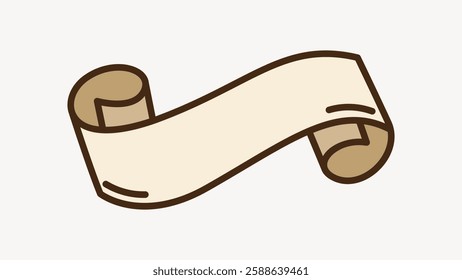 Illustration of a blank scroll. The scroll is rolled at both ends. Simple scroll design. Blank scroll on a white background. Minimalist illustration. Ribbon element vector.