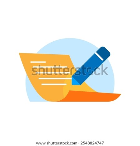illustration of a blank sheet of paper with a pencil, symbolizing fill out a form or add information. for concepts related to data entry, filling forms, note taking, documentation, and communication