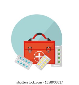 illustration with blank sheet and pills