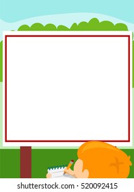 Illustration of Blank Signage on Park with Kid Writing
