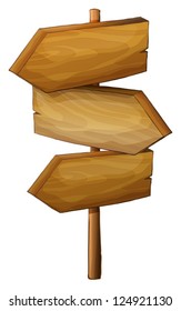 Illustration of a blank wooden arrow signboard on a white background