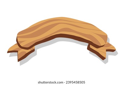 illustration of a blank wooden board in the shape of a curved ribbon