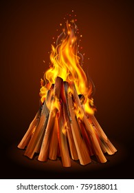 illustration of blazing bonfire inferno fire on wood for outdoor camping or Lohri celebration