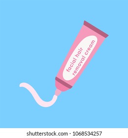 Illustration of bleaching or depilatory cream for facial depilation. Flat style with bright colors.