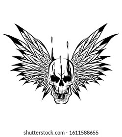 Illustration Bleeding Skull Angel Wings Tattoo Stock Vector (Royalty ...