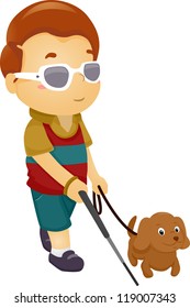 Illustration of a Blind Boy Being Guided by a Seeing Eye Dog