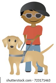 Illustration Of Blind Boy With Guide Dog