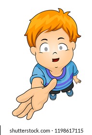 Illustration of a Blind Kid Boy Reaching Out to Touch