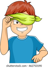 Illustration of a Blindfolded Kid Peeking from His Blindfold