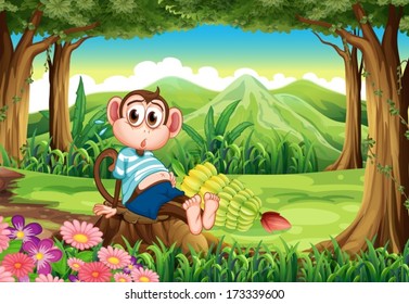 Illustration eines aufgeblähten Affen im Wald