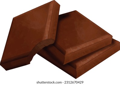 Illustration of block chocolate set watercolor hand drawn