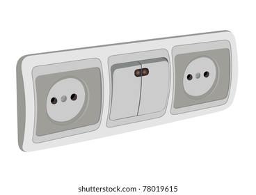 Illustration of the block of sockets and the switch on a white background