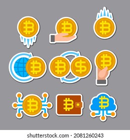 Illustration of the Blockchain And Cryptocurrency Bitcoin Colorful Stickers