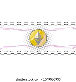 Illustration of a blockchain with streaming ethereum coin.