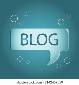 Illustration einer Blog-Chat-Blase auf buntem, blauem Hintergrund.