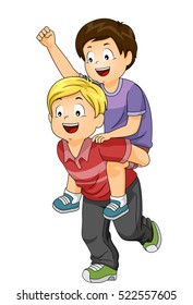 Illustration of a Blond Boy Giving His Brown Haired Friend a Piggyback Ride