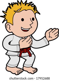 Illustration of blonde boy practicing karate