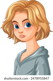 Illustration of a blonde character with blue eyes