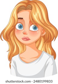 Illustration of a blonde girl with blue eyes