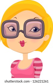 Illustration of a Blonde Girl with Eyeglasses