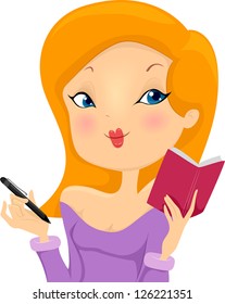 Illustration of a Blonde Girl taking Notes
