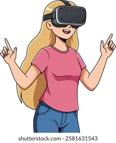 Illustration of a blonde girl using VR headset, isolated on white background

Keywords language: English