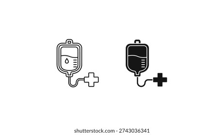Illustration of blood donation and transfusion process with medical bags and cross symbols